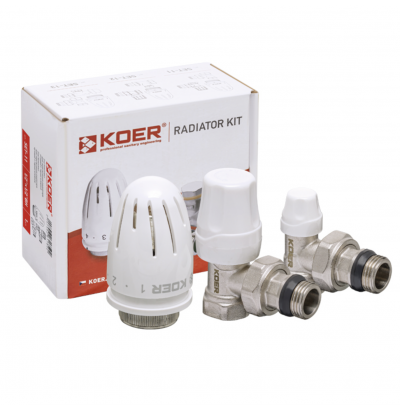 Комплект KOER SET-11 - 1/2"x1/2" для подключения радиатора (угловой) с термоголовкой ВН