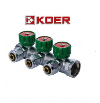 Koer 1121-3 3/4”x3 WAYS коллектор вентильный с фитингом