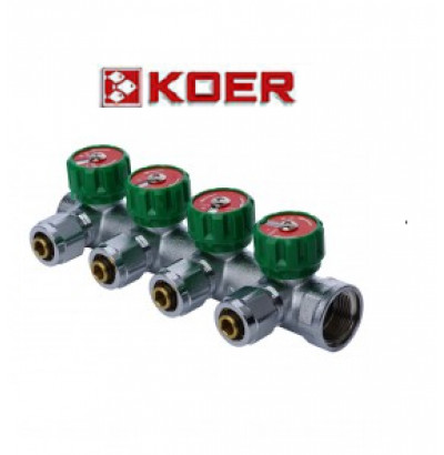 Koer 1121-4 3/4”x4 WAYS коллектор вентильный с фитингом
